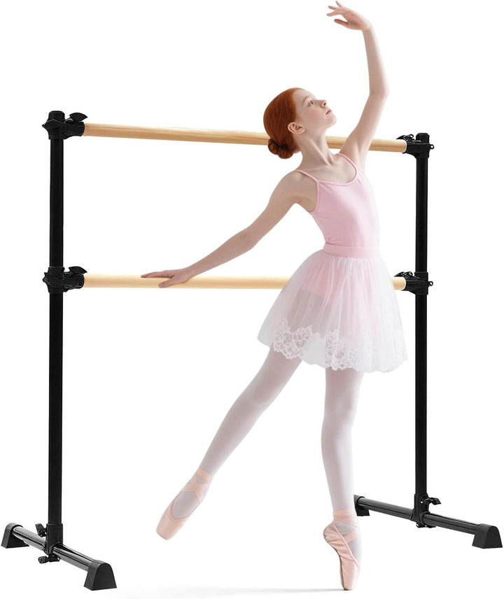 Barre de danse mobile double en bois hauteur réglable 15 à 122cm