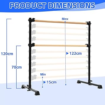Barre de danse double hauteur réglable de 15 à 122 cm