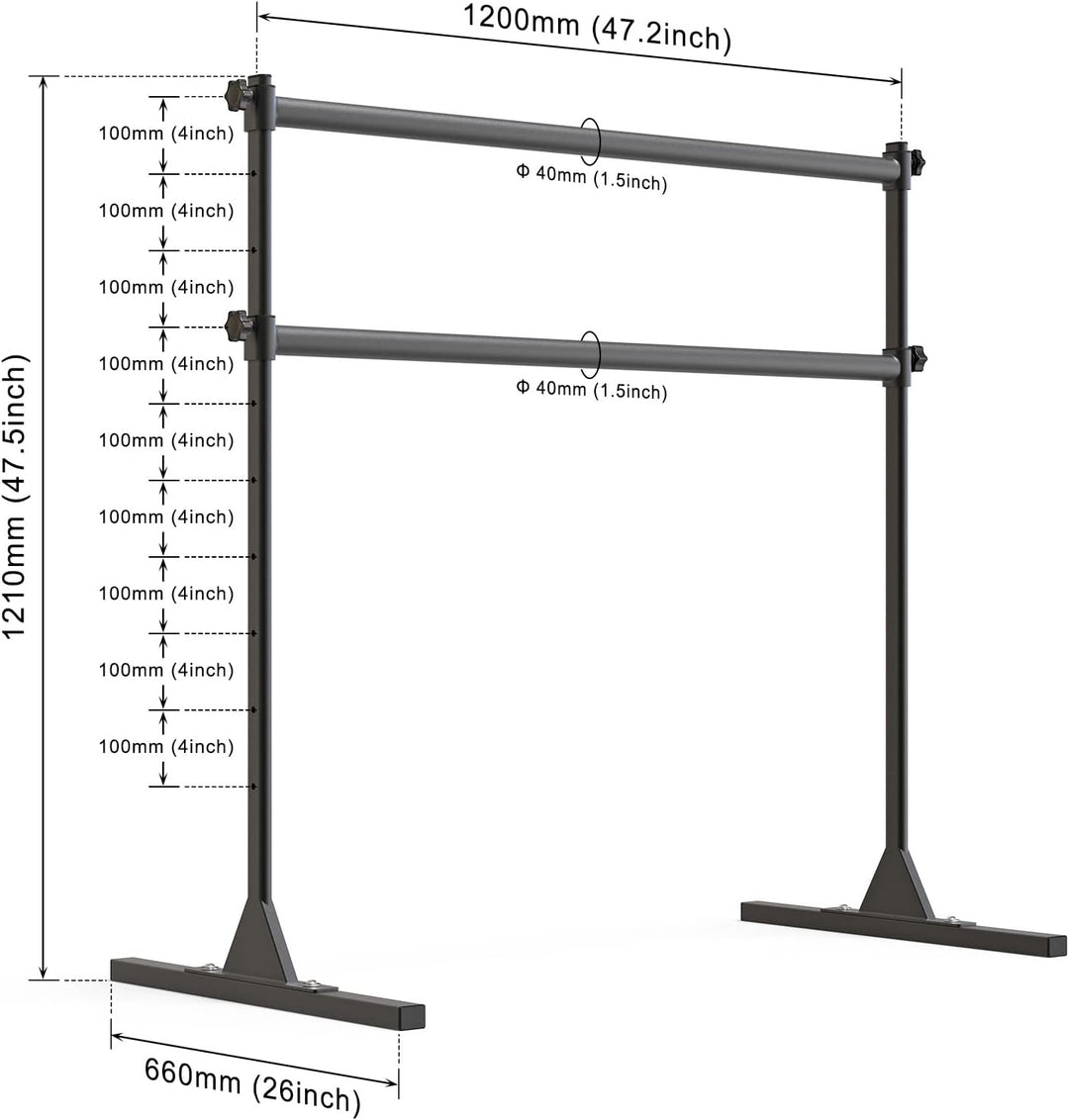 Barre Ballet acier longueur 1,2 ou 1m50m hauteur réglable