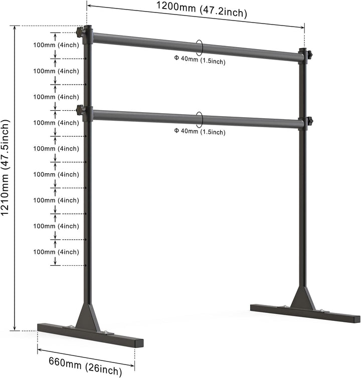Barre Ballet acier longueur 1,2 ou 1m50m hauteur réglable