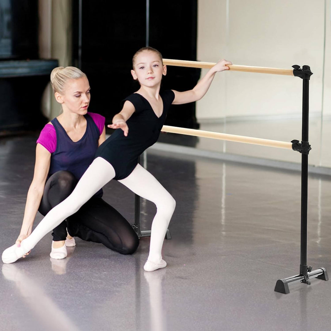 Barre de danse mobile double en bois hauteur réglable 15 à 122cm