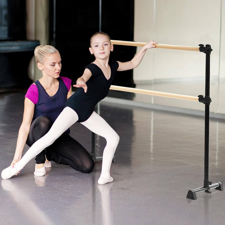 Barre de danse mobile double en bois hauteur réglable 15 à 122cm
