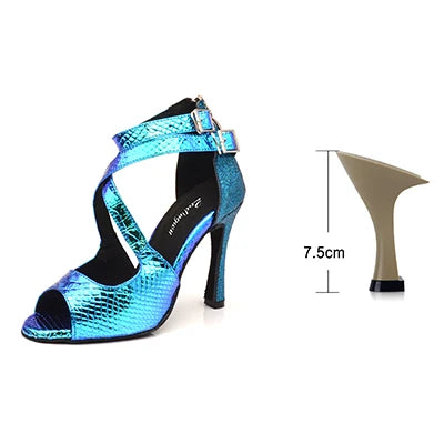 Chaussures danse Marianne coloris bleu ou argent Talons de 6 à 10cm