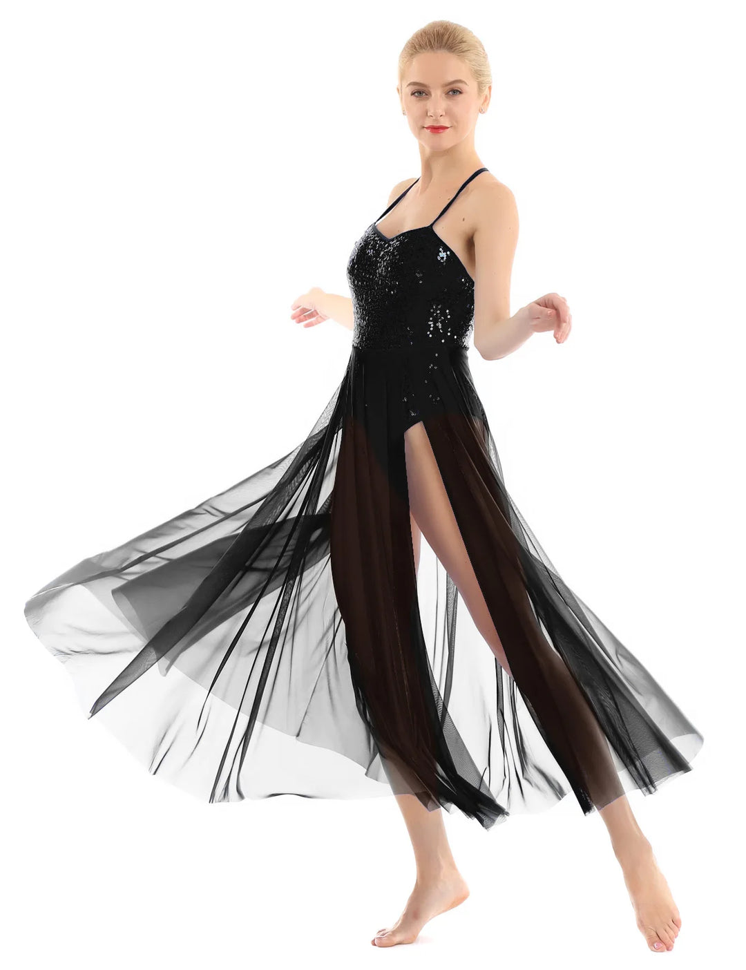 Robe justaucorps paillettes Macha fendue sur le côté