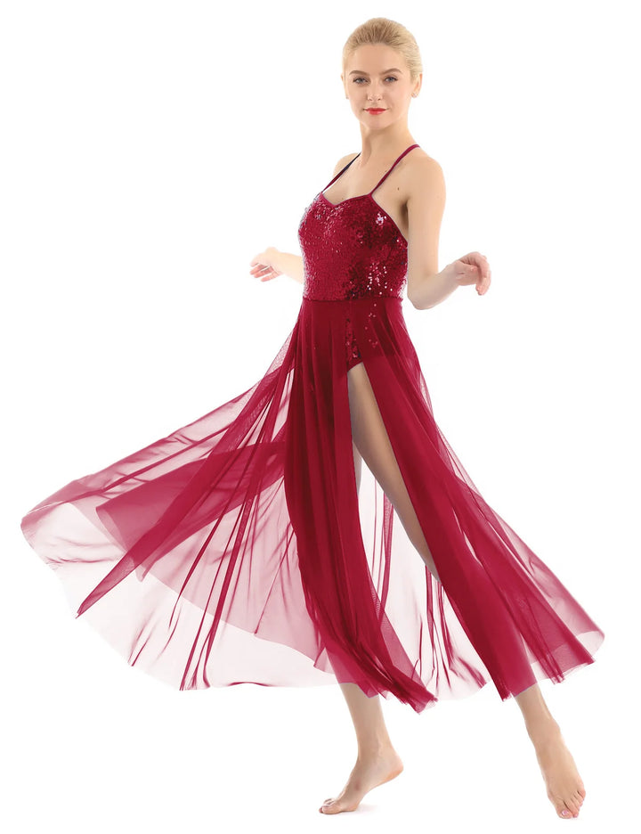 Robe justaucorps paillettes Macha fendue sur le côté