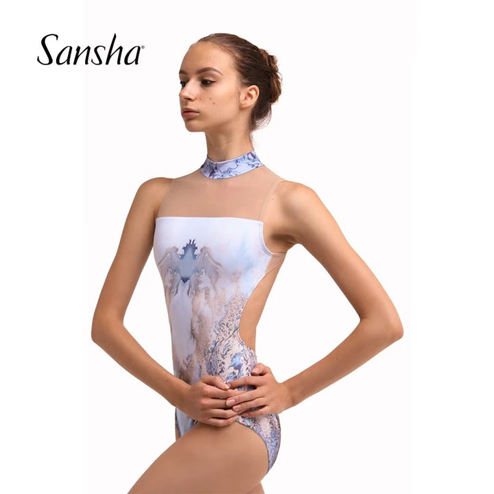 Justaucorps floral sans manches Sansha