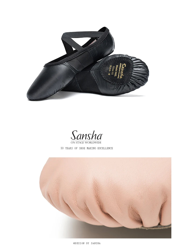 Chaussons Demi-pointes cuir avec elastiques Sansha