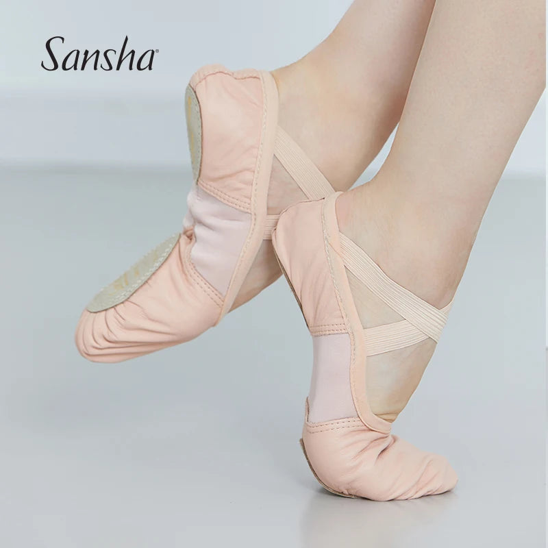 Chaussons Demi-pointes cuir avec elastiques Sansha