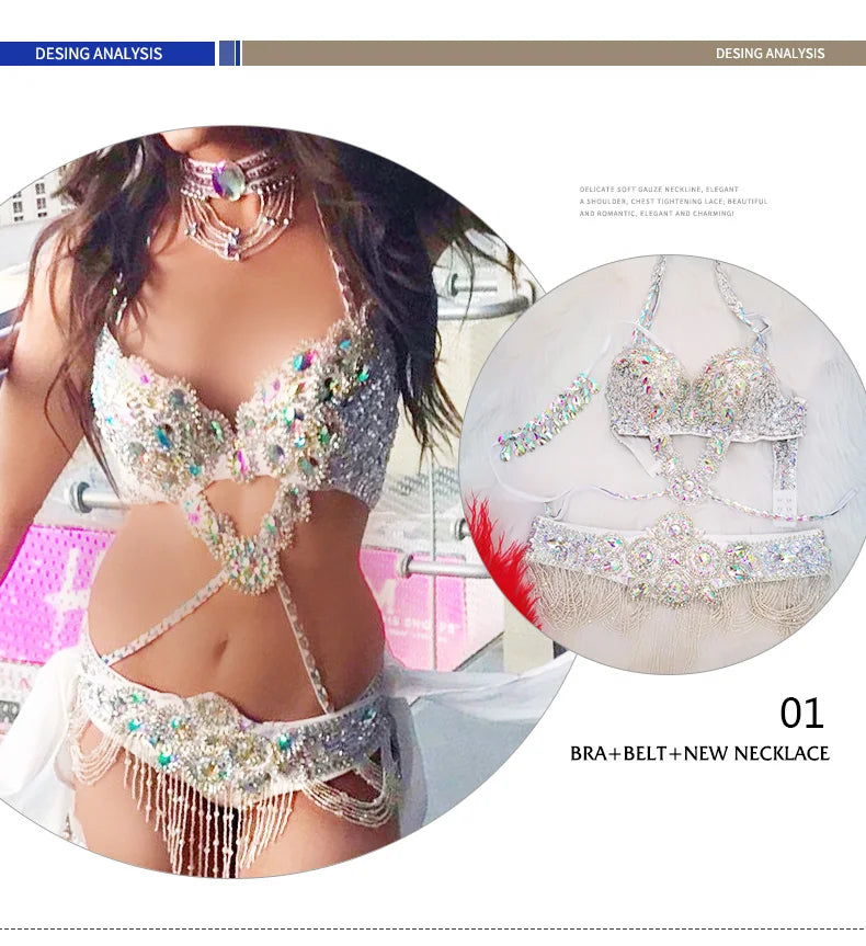 Ensemble Krystal Belly Dance Costume 3pcs