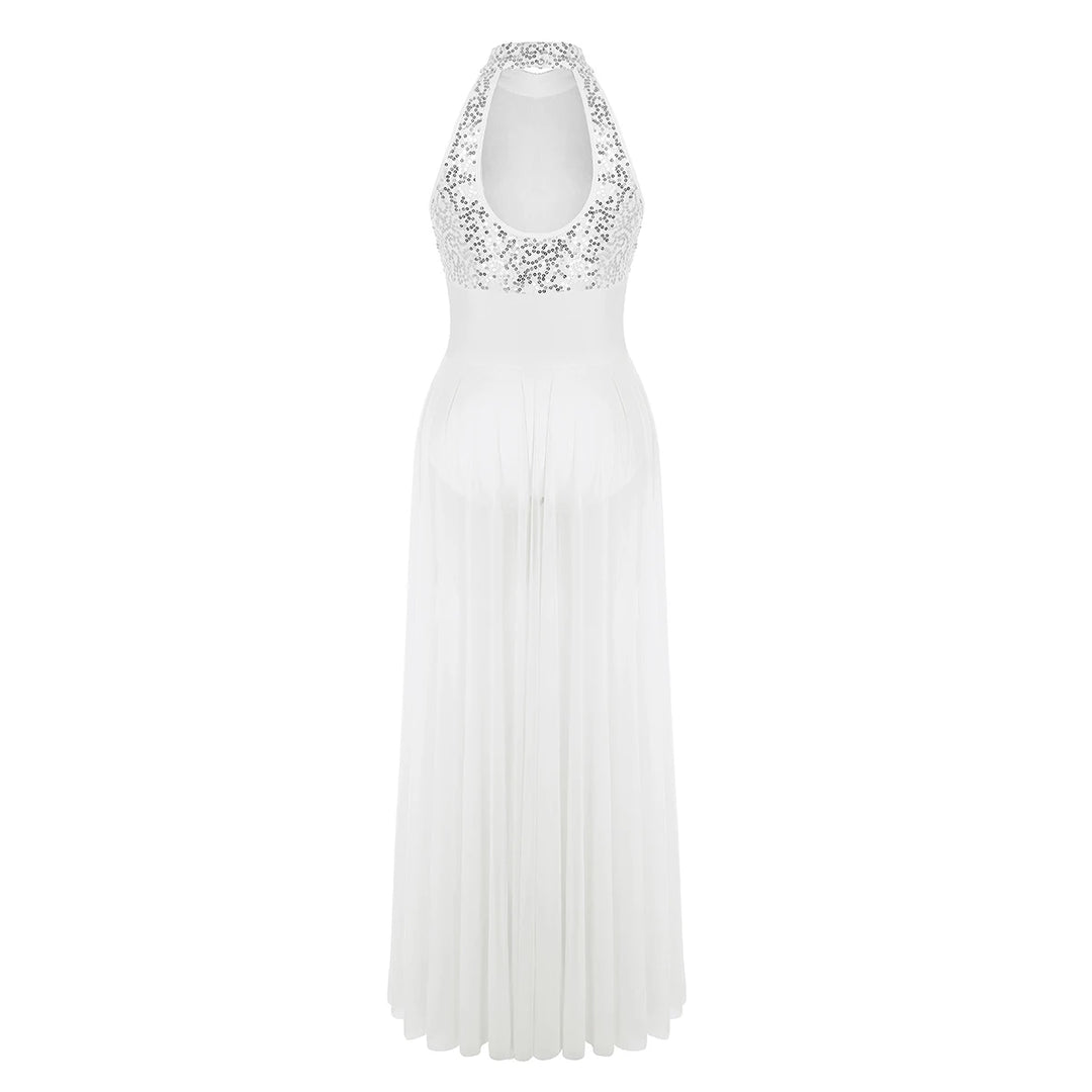 Robe justaucorps paillettes Macha fendue sur le côté