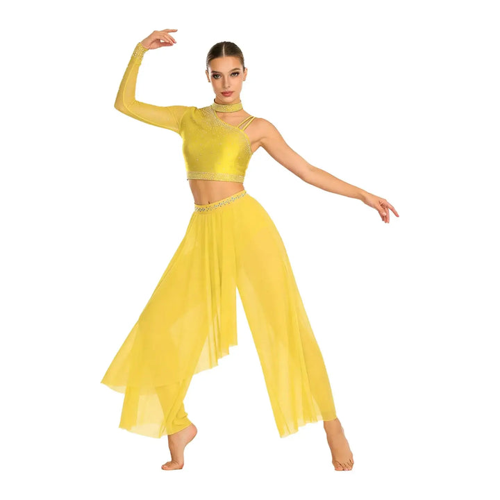 Ensemble shiny top une épaule avec pantalon