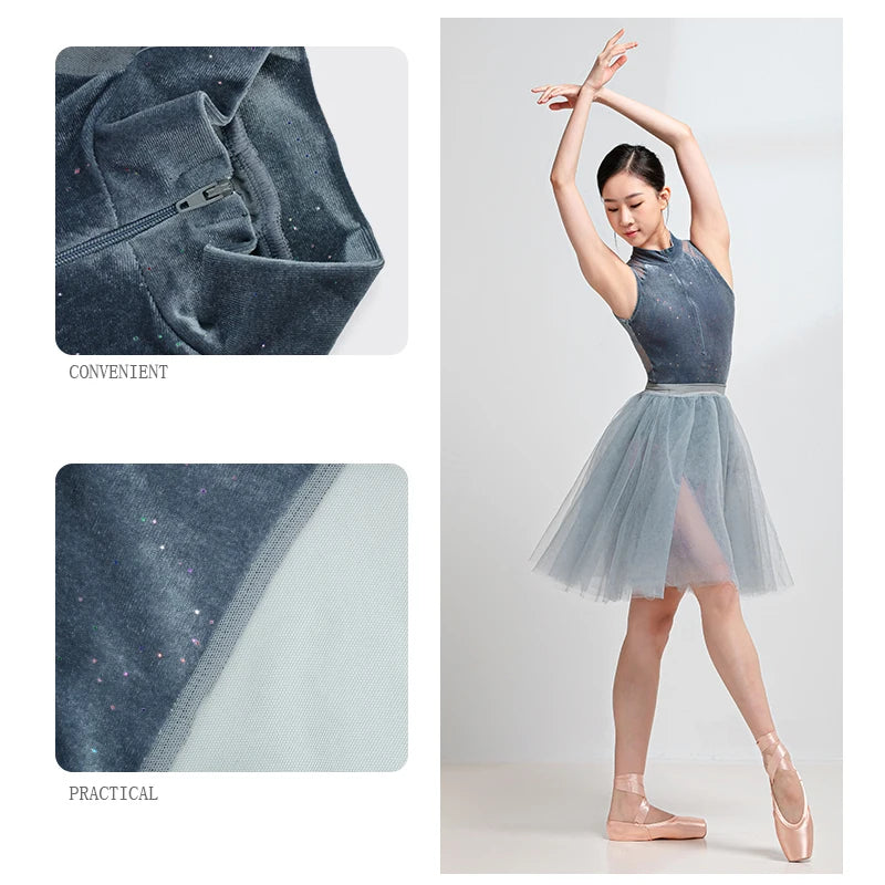 Justaucorps sans manches gris pailleté Sansha