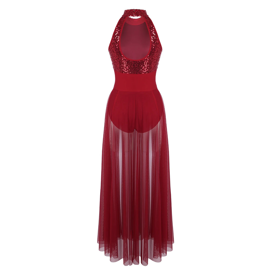 Robe justaucorps paillettes Macha fendue sur le côté