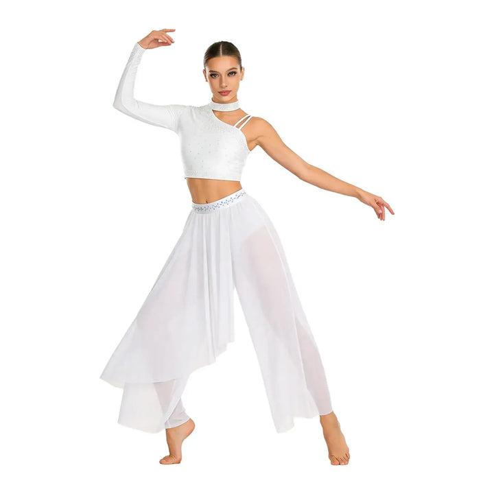 Ensemble shiny top une épaule avec pantalon