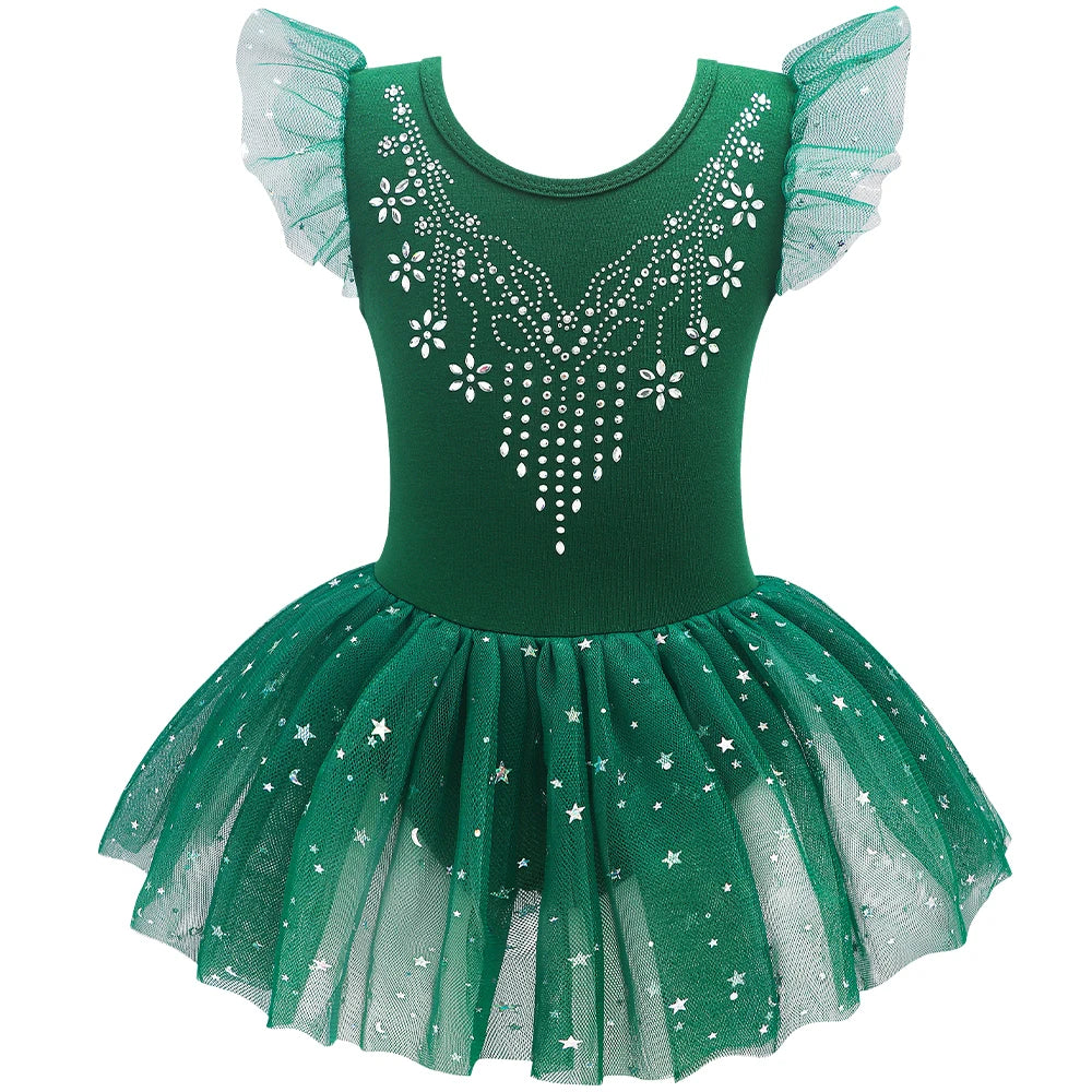 Justaucorps Tutu manches courtes strass et paillettes Kaia