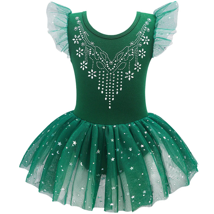 Justaucorps Tutu manches courtes strass et paillettes Kaia