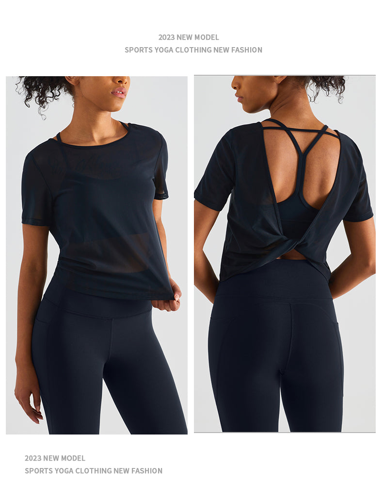 T-shirt manches courtes dos croisé ouvert