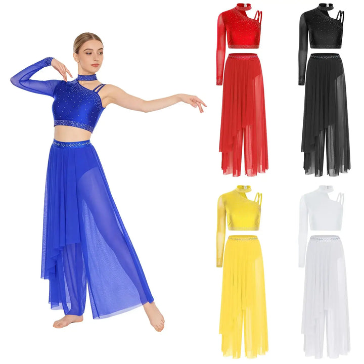 Ensemble shiny top une épaule avec pantalon
