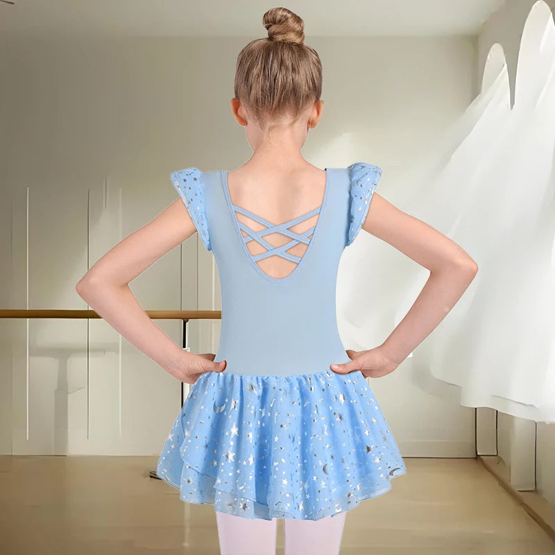 Justaucorps jupette brillante Bryanna manches & coloris au choix