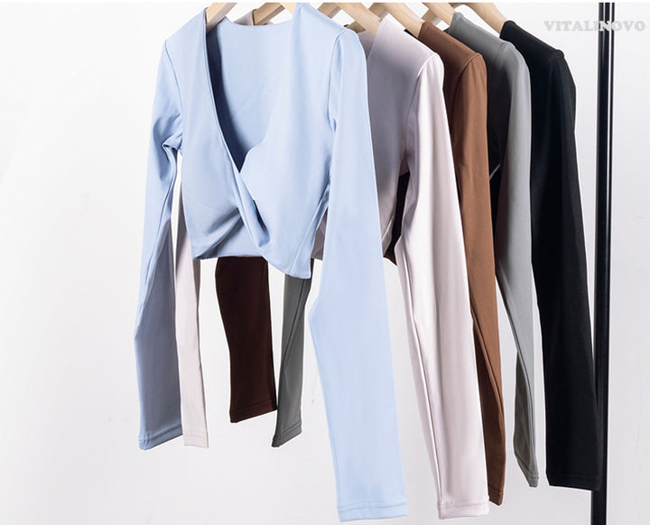 Top court grand décolleté manches longues