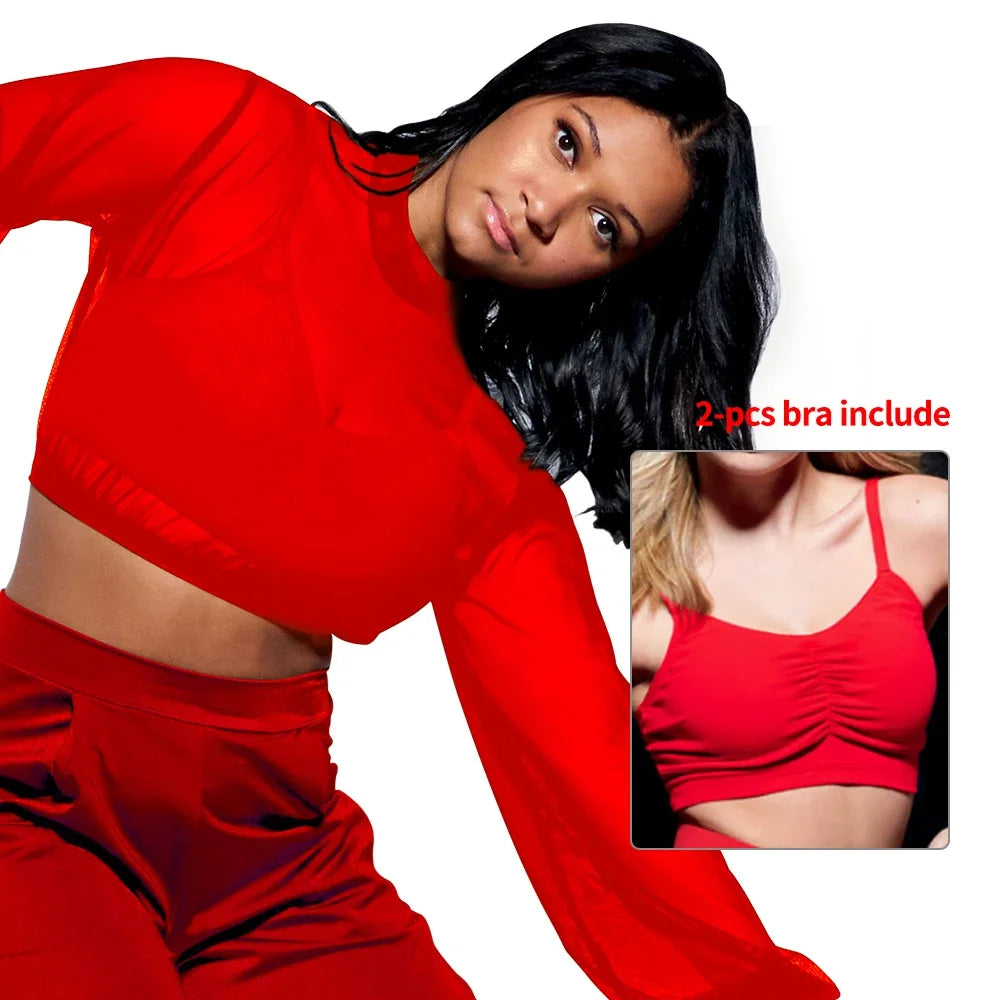 Top crop mesh manches longues avec brassière Vita