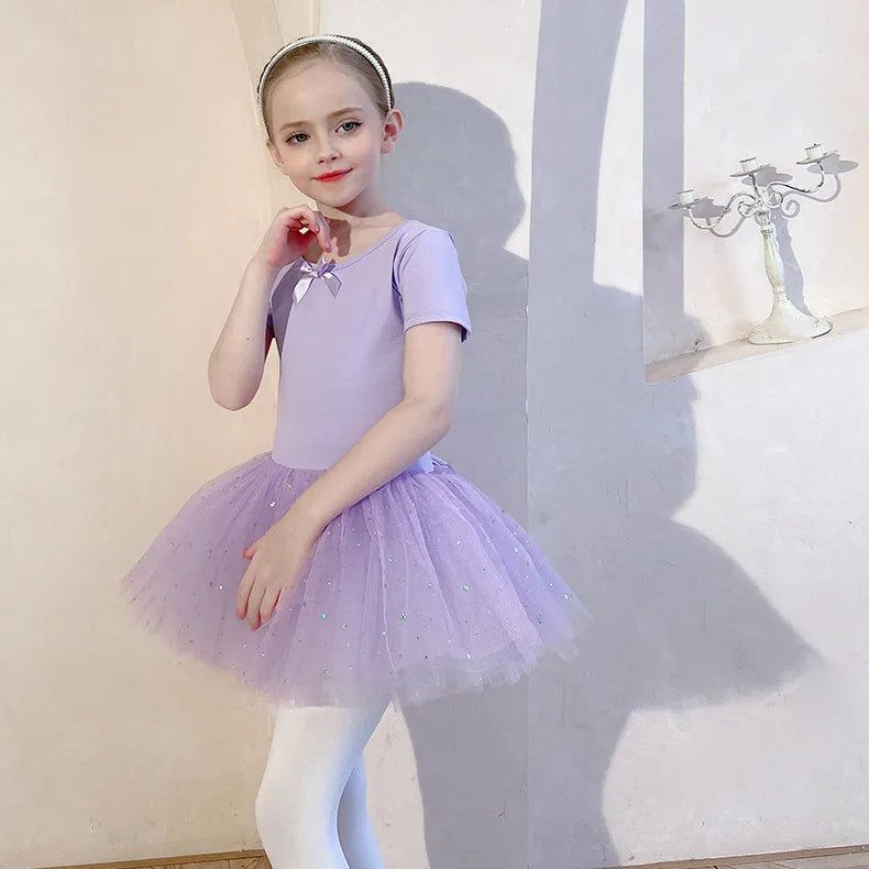 Justaucorps tutu paillettes manches courtes CELESTE