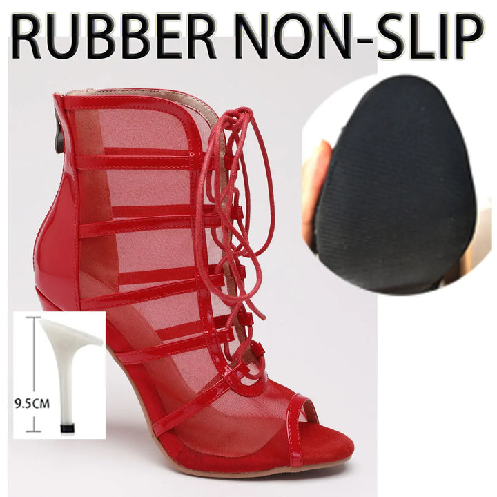 Bottines Ashwini rouge avec semelle caoutchouc Talons 7 à 9.5cm