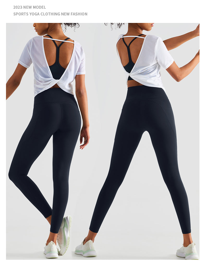 T-shirt manches courtes dos croisé ouvert