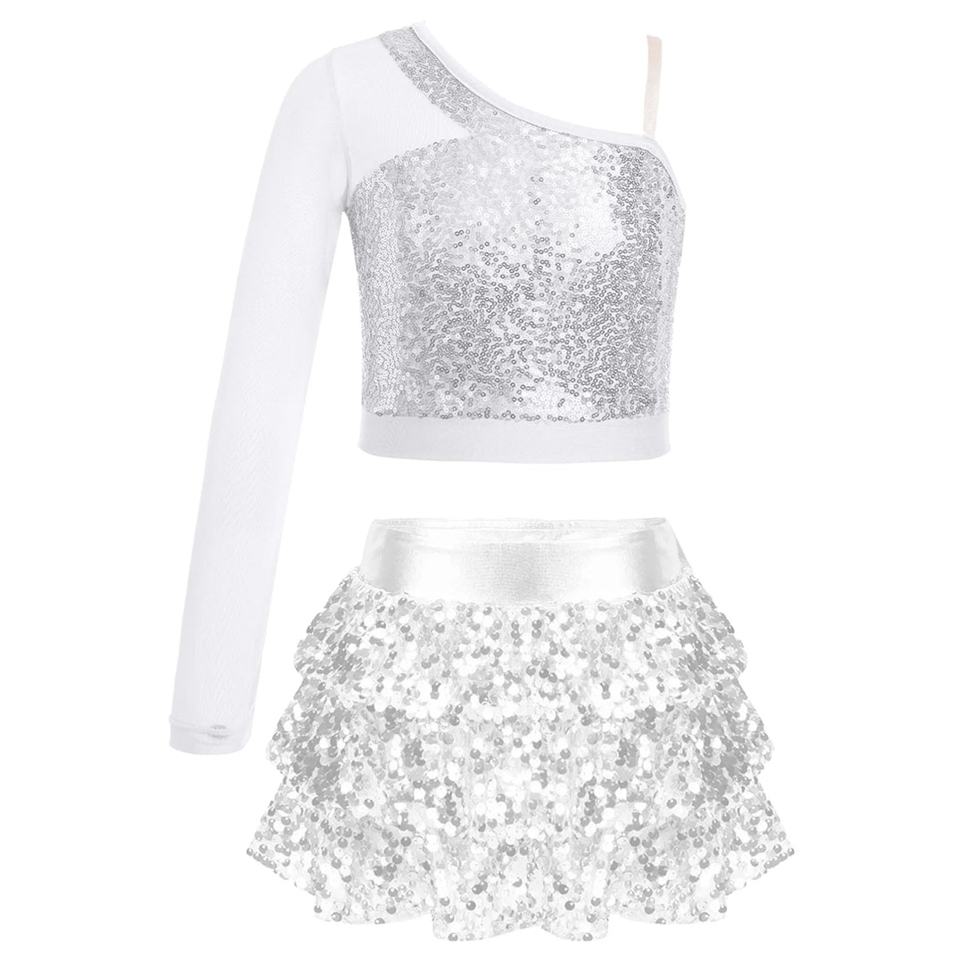Ensemble Top paillettes 1 manche et Jupe metallique Anae