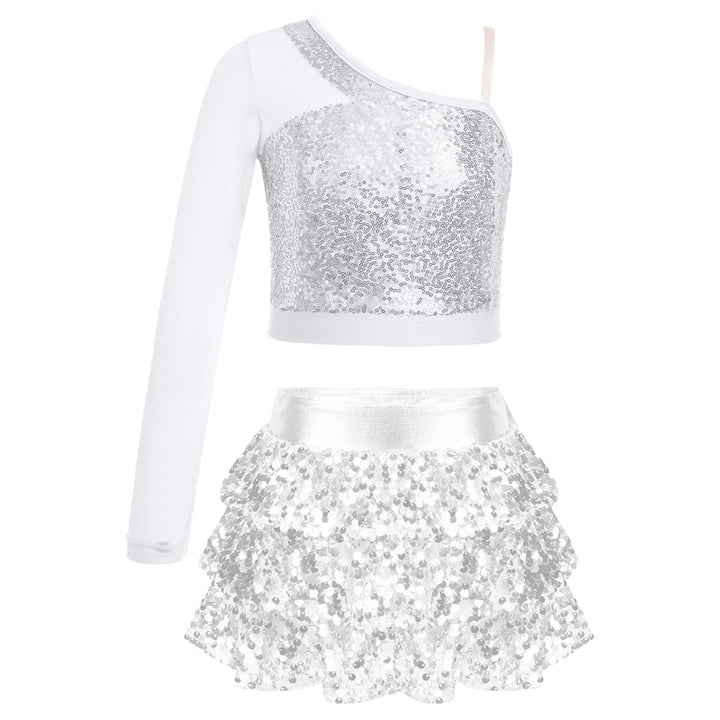 Ensemble Top paillettes 1 manche et Jupe metallique Anae