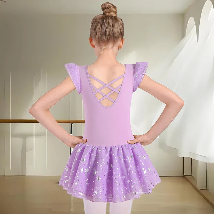 Justaucorps jupette brillante Bryanna manches & coloris au choix