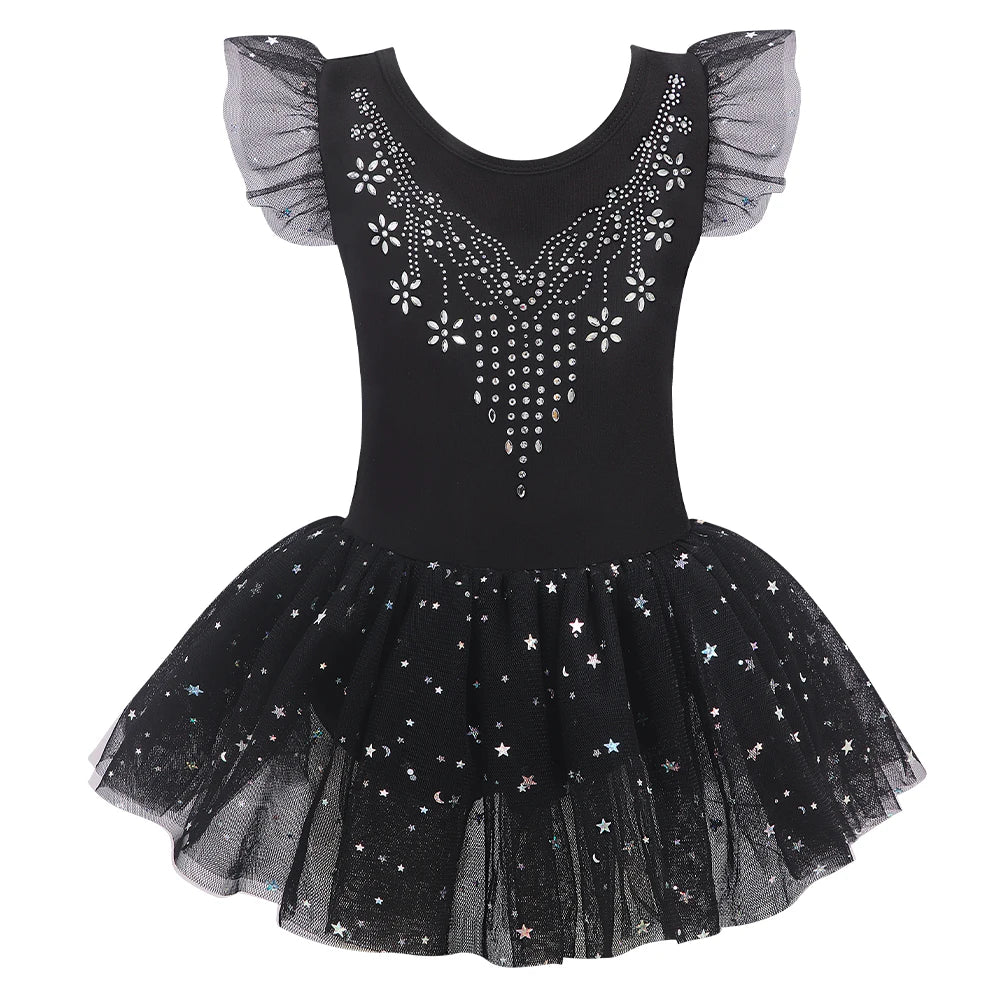 Justaucorps Tutu manches courtes strass et paillettes Kaia