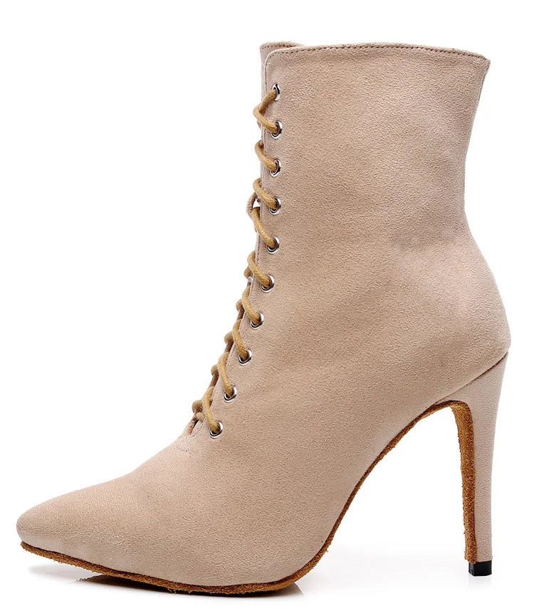 BOTTINES FERMÉES DANSE SHAYANE BEIGE semelle extérieur TALONS DE 7.5 À 11CM