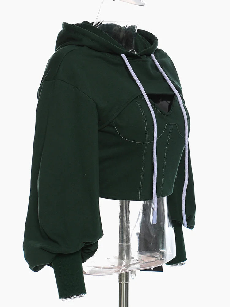 Sweat capuche polaire Crop manches longues avec top