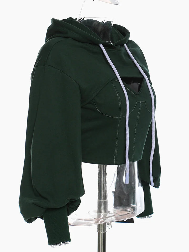 Sweat capuche polaire Crop manches longues avec top