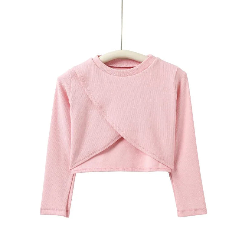 Top sweat manches longues court filles