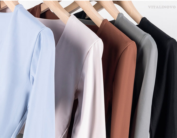 Top court grand décolleté manches longues