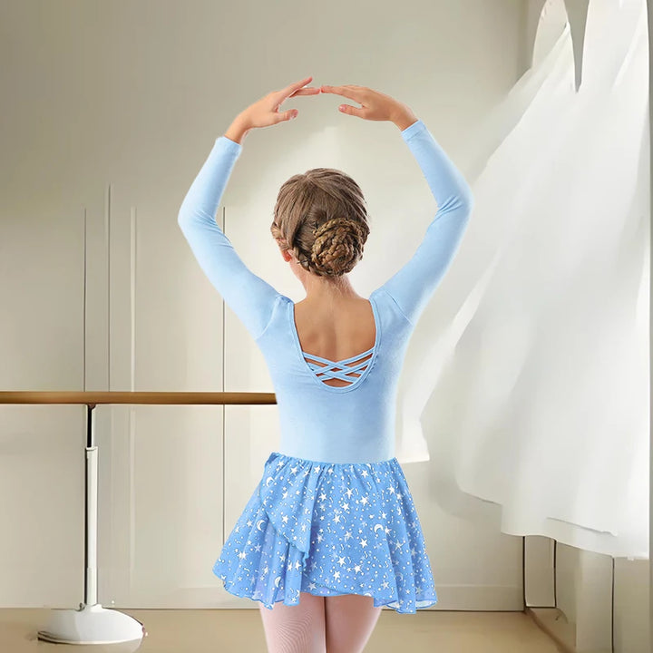 Justaucorps jupette brillante Bryanna manches & coloris au choix