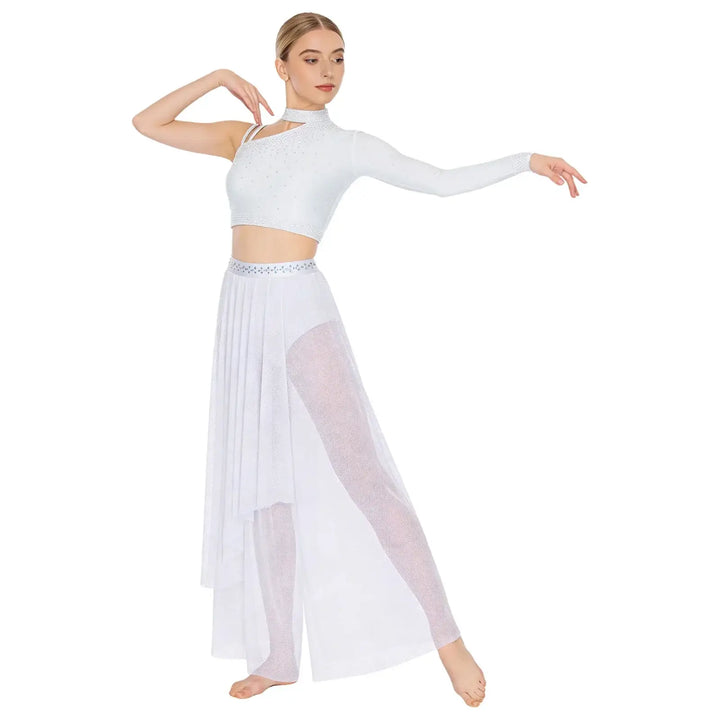 Ensemble shiny top une épaule avec pantalon