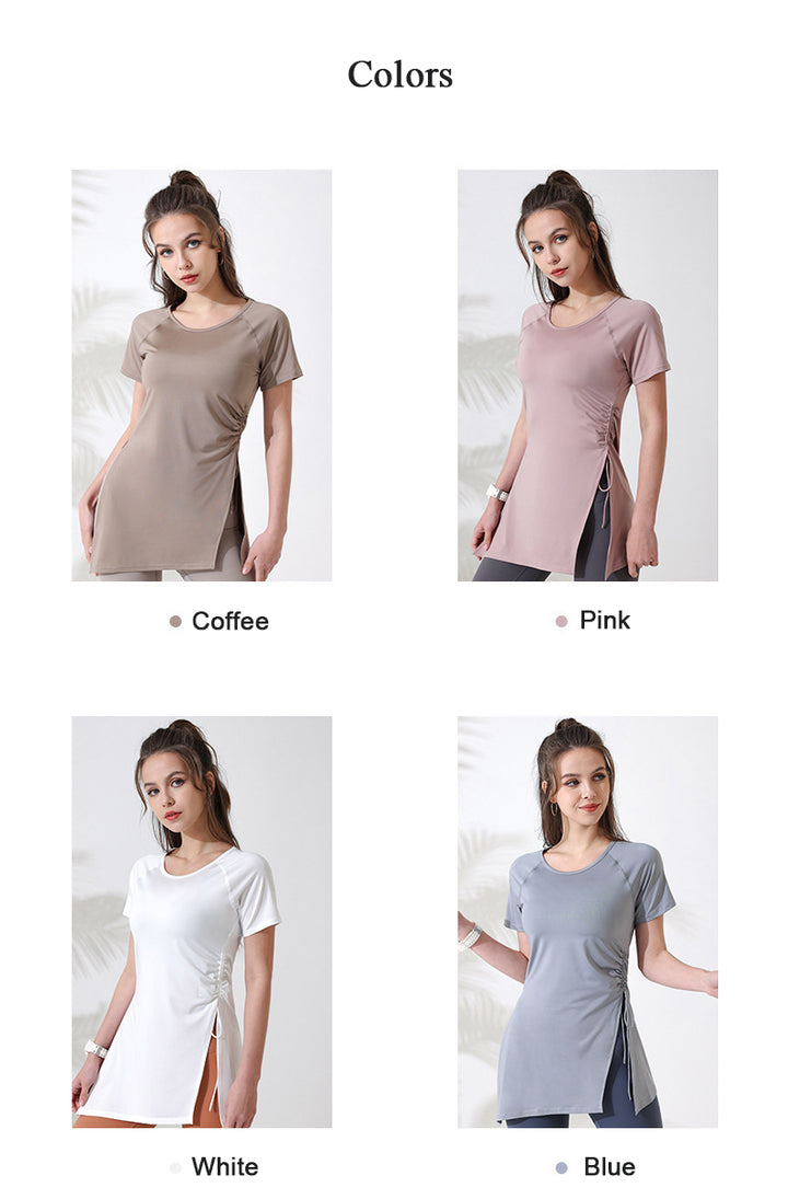 Top long manches courtes asymetrique fendu côté