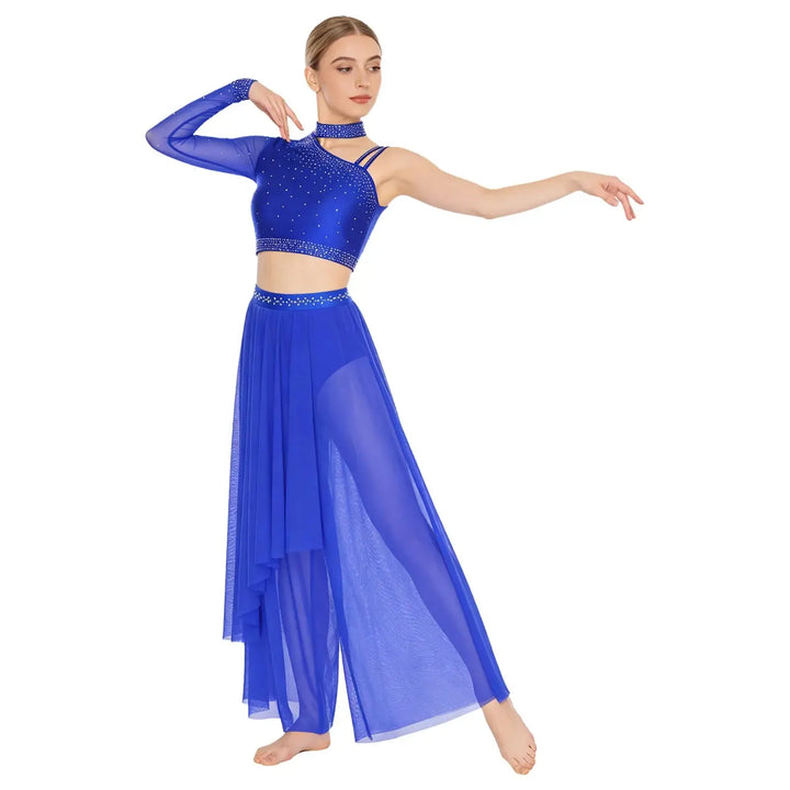 Ensemble shiny top une épaule avec pantalon