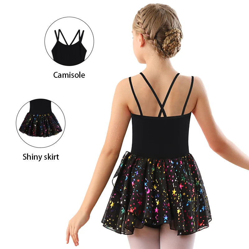 Justaucorps jupette brillante Bryanna manches & coloris au choix