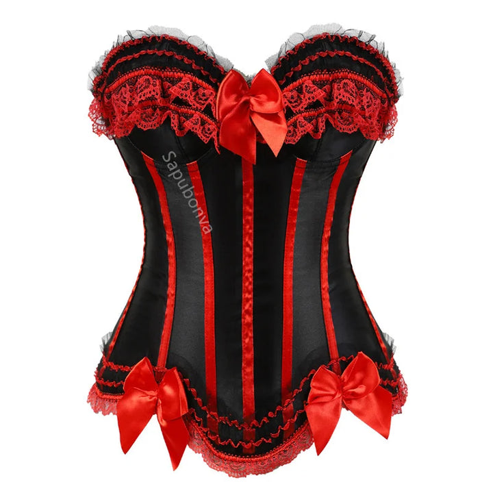 Corset bustier rayures satin avec noeuds