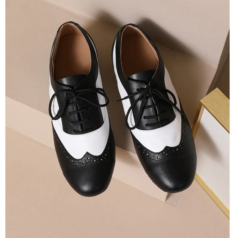 Chaussures de danse cuir noir et blanc Johnny Talon 2.5cm