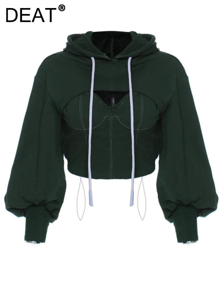 Sweat capuche polaire Crop manches longues avec top