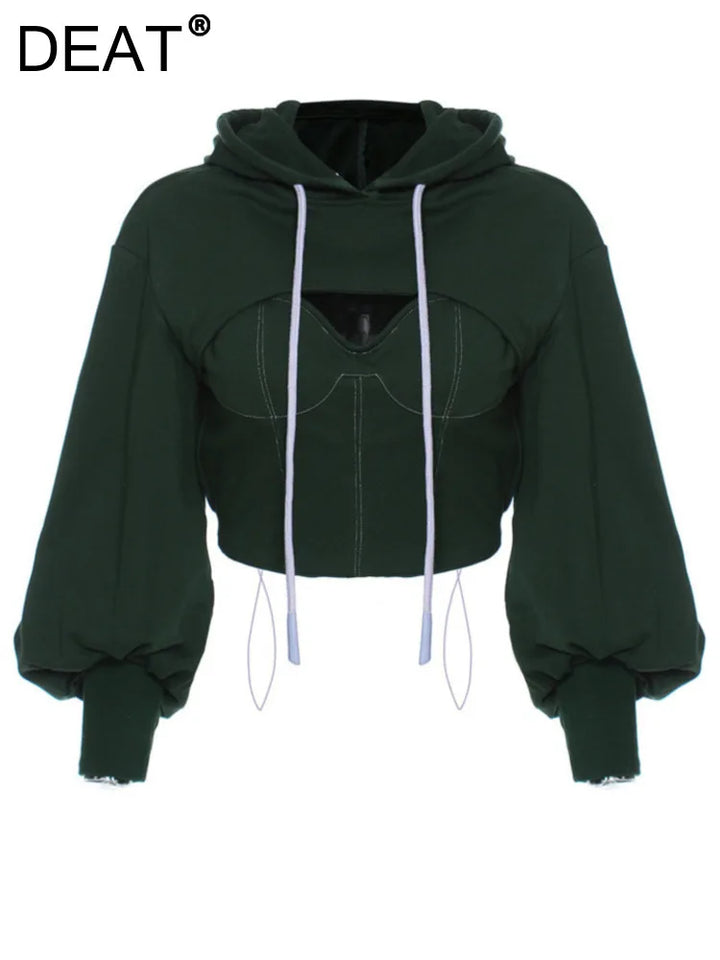 Sweat capuche polaire Crop manches longues avec top