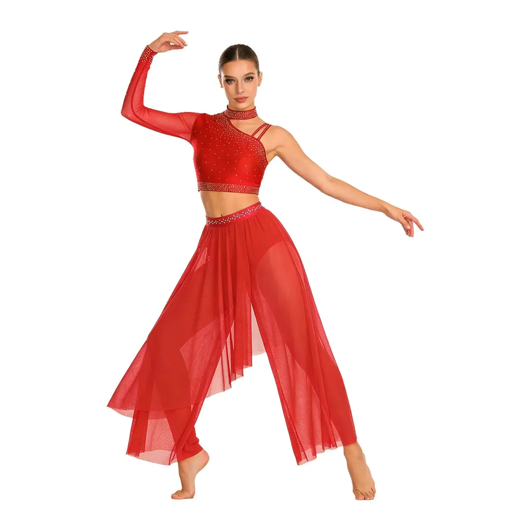 Ensemble shiny top une épaule avec pantalon