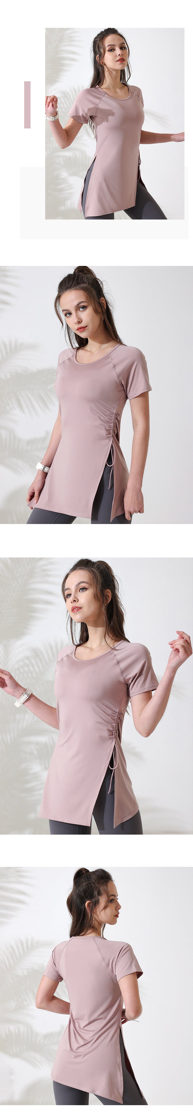 Top long manches courtes asymetrique fendu côté