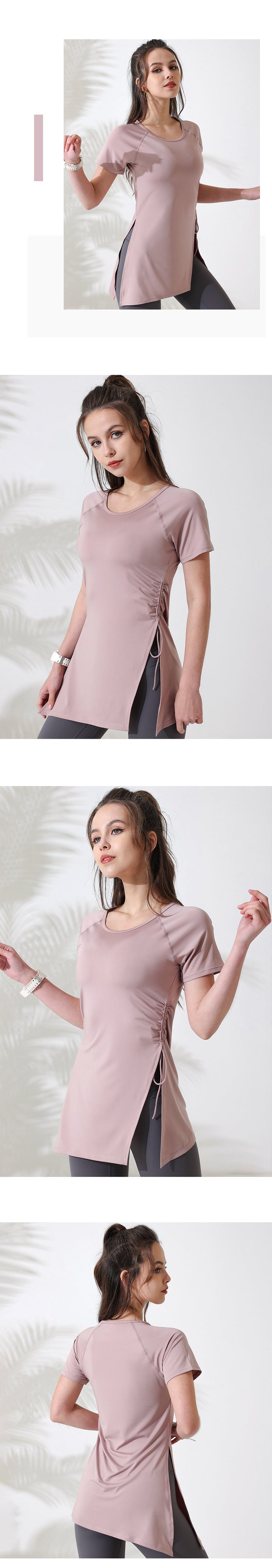 Top long manches courtes asymetrique fendu côté