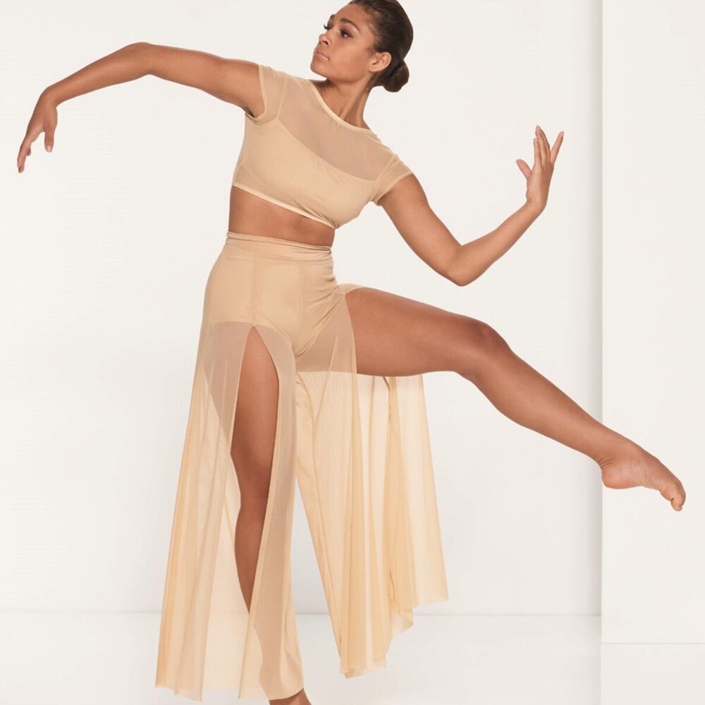 Ensemble Top crop et Pantalon large fendu beige